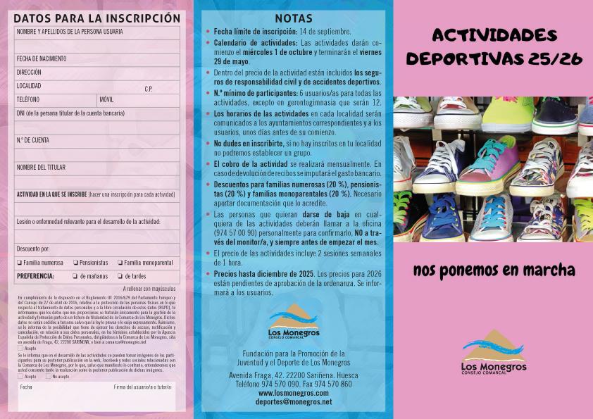 Imagen Abierto el plazo de inscripción para las actividades deportivas comarcales temporada otoño-invierno 2025-2026