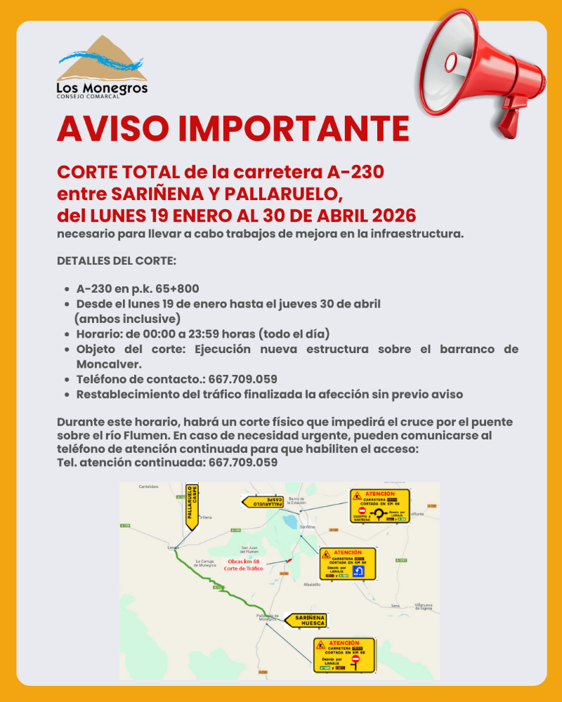 Imagen CORTE TOTAL de la carretera A-230 